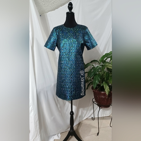 NWT Pomander Place Pavo Jacquard Mae Dress Size Medium In Blue Jacquard Color - Picture 2 of 7